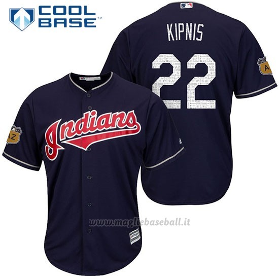 Maglia Baseball Uomo Cleveland Indians Jason Kipnis 22 Blu 2017 Allenamento Primaverile Cool Base Giocatore